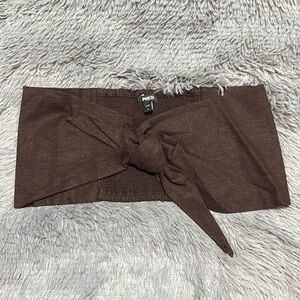 Express Linen Blend Tie Front Bandeau Top